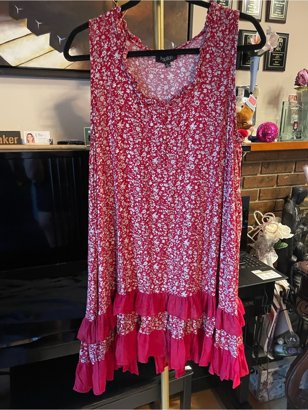Papillon Red Floral Ruffle Hem Sleeveless Dress